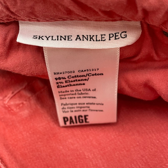 🍀Paige Skyline Ankle Peg Women's Carmine Red Denim Low Rise Skinny Jeans Size 26 - Picture 9 of 10